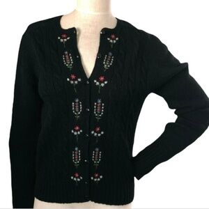 Vintage 1987 Susan Bristol Sz M Black Hand Embroidered Wool Cable Knit #234H